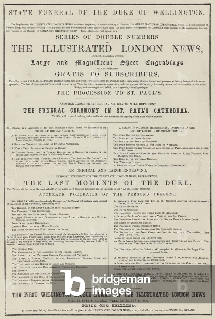 Advertisement, State Funeral of the Duke of Wellington (engraving)