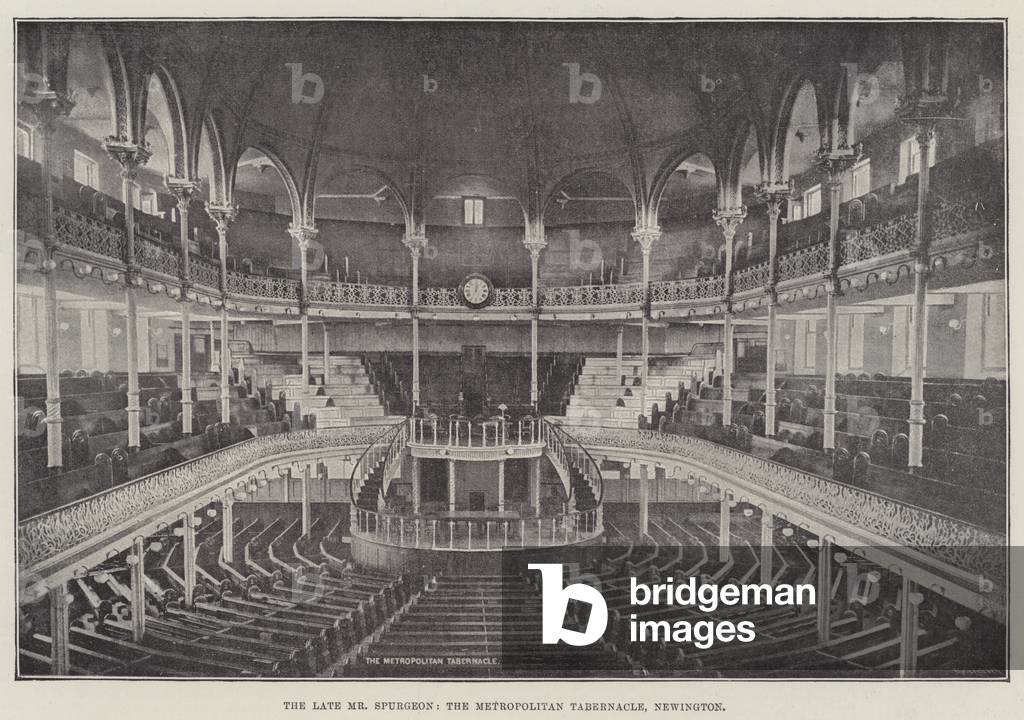 The late Mr Spurgeon, the Metropolitan Tabernacle, Newington (engraving)