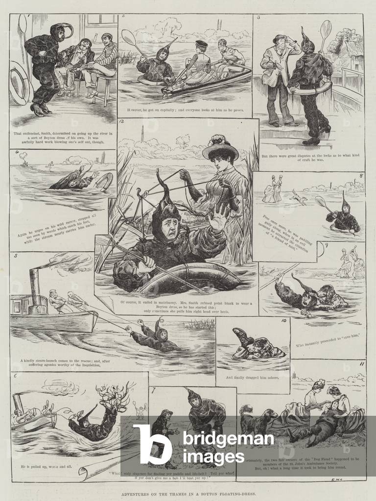 Adventures on the Thames in a Boyton Floating-Dress (engraving)