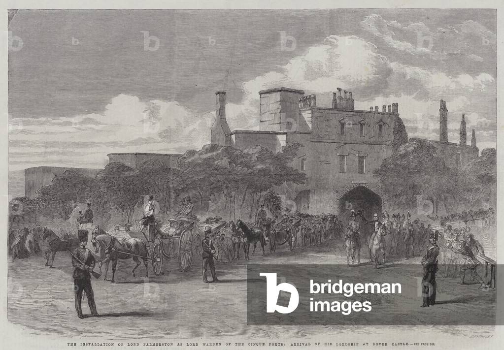 The Installation of Lord Palmerston as Lord Warden of the Cinque Ports, Arrival of His Lordship at Dover Castle (engraving)