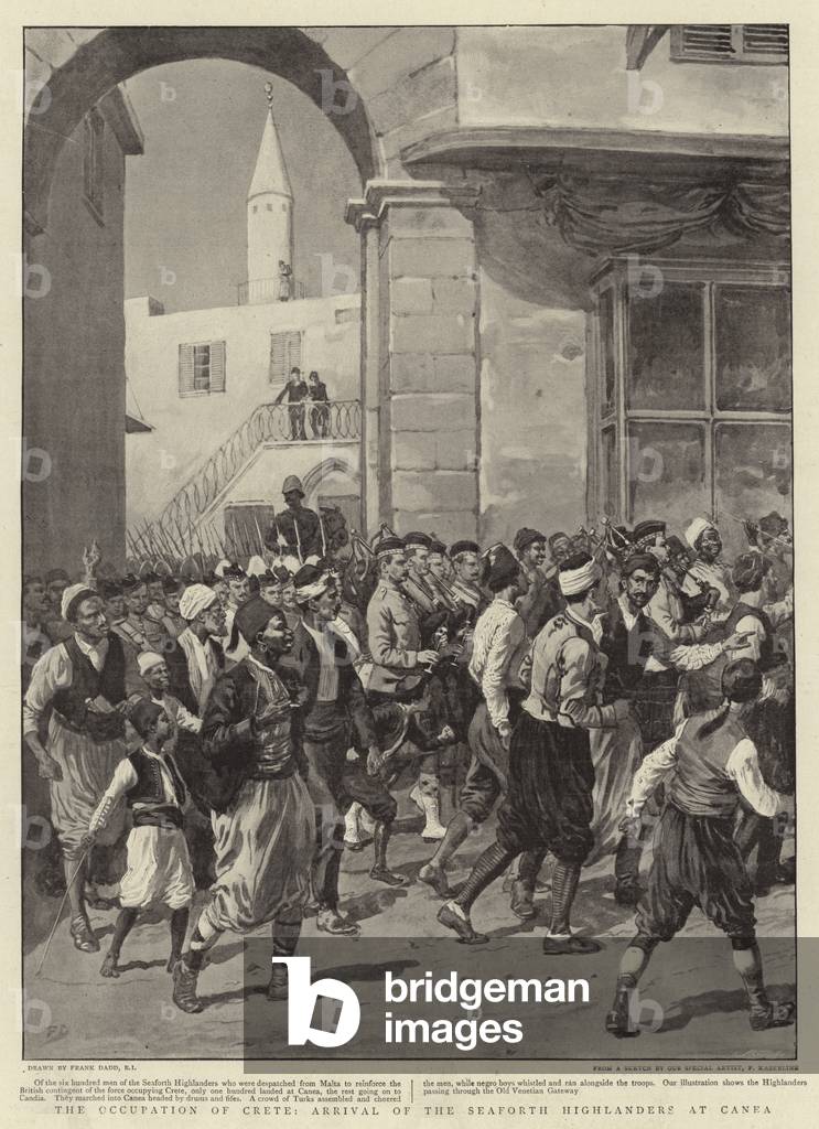 The Occupation of Crete, arrival of the Seaforth Highlanders at Canea (litho)