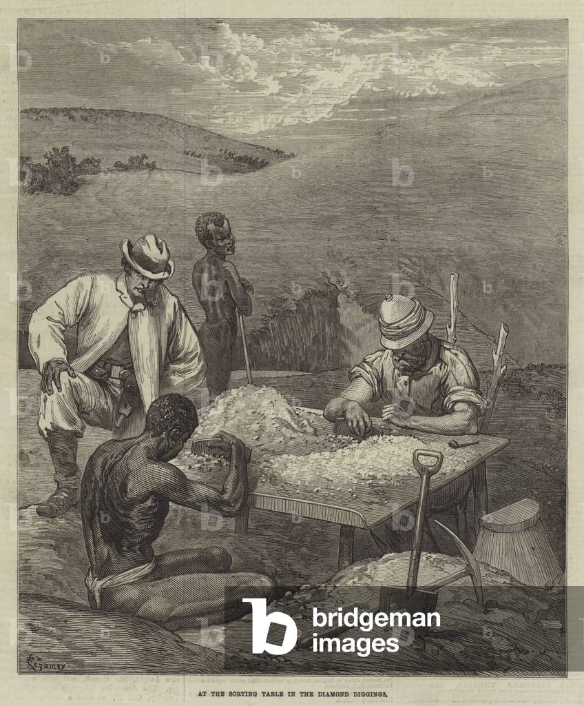 At the Sorting Table in the Diamond Diggings (engraving)
