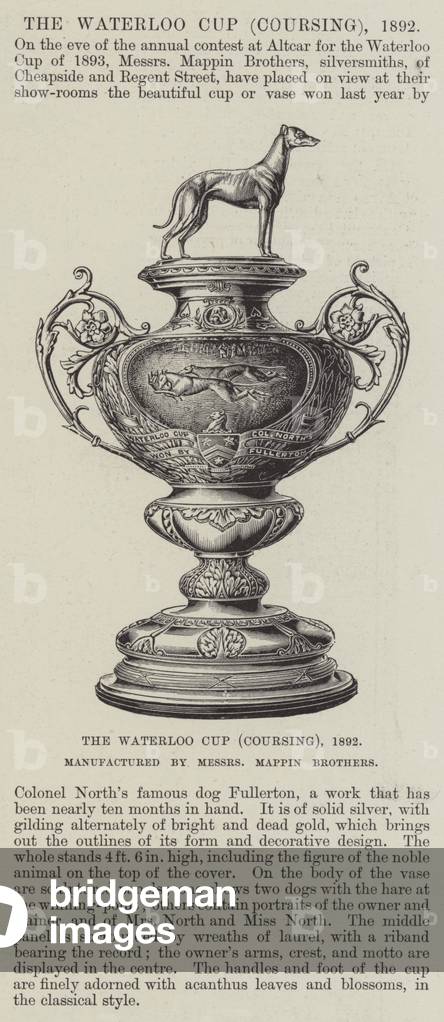 The Waterloo Cup (Coursing), 1892, manufactured by Messers Mappin Brothers (engraving)