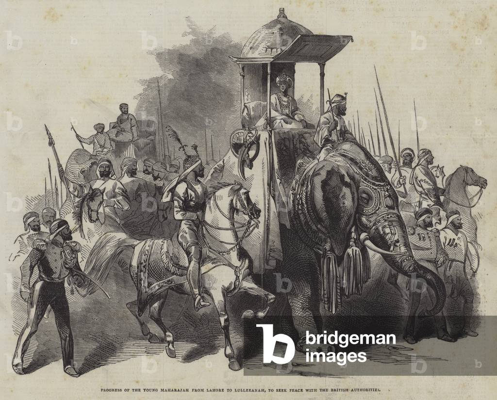 Progress of the Young Maharajah from Lahore to Lulleeanah, to seek Peace with the British Authorities (engraving)