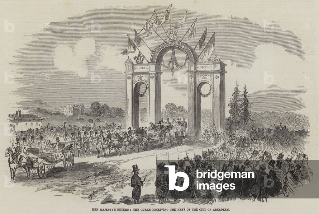 Her Majesty's Return, the Queen receiving the Keys of the City of Aberdeen (engraving)