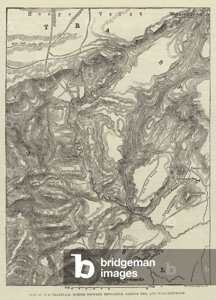 Map of the Transvaal Border between Newcastle, Laing's Nek, and Wakkerstroom (engraving)