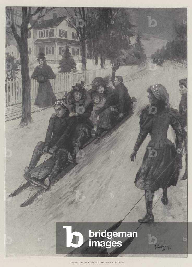 Coasting in New England on Double Runners (engraving)