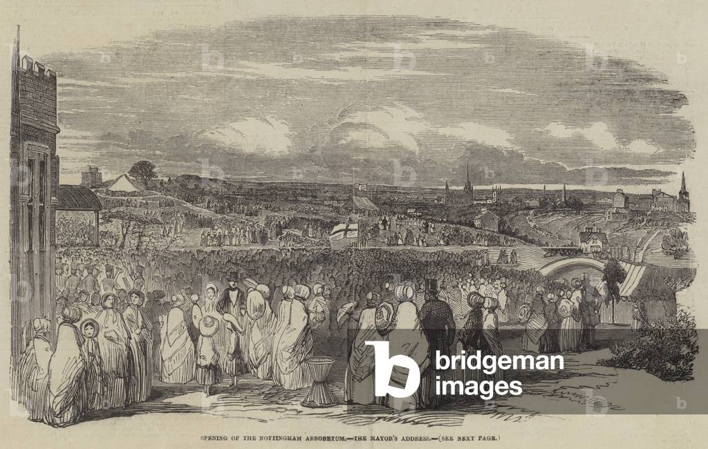 Opening of the Nottingham Arboretum, the Mayor's Address (engraving)