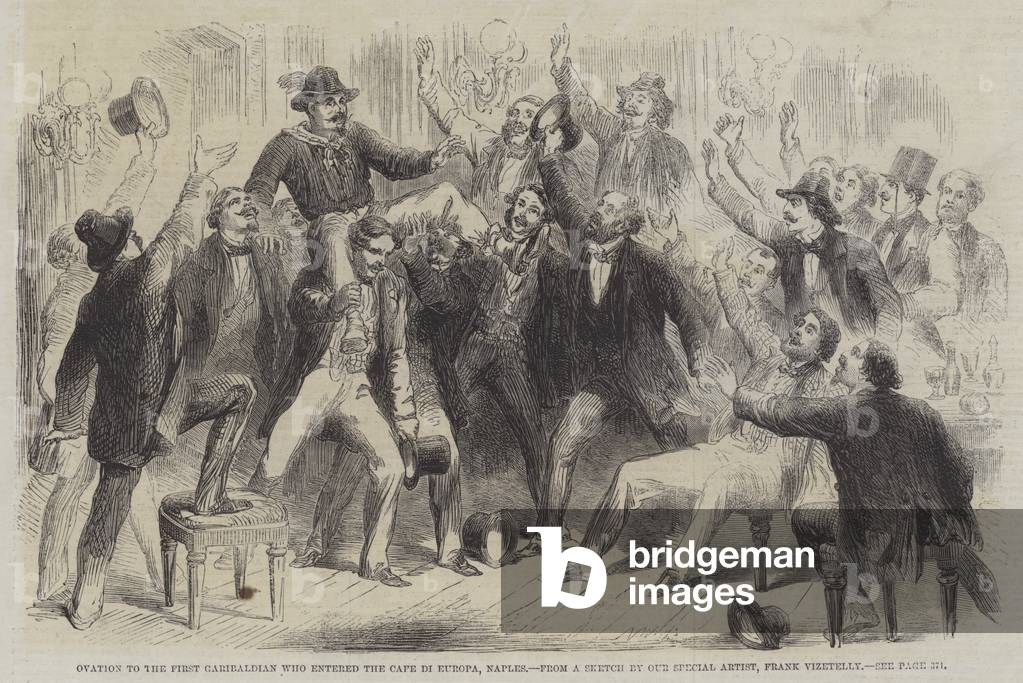 Ovation to the First Garibaldian entered the Cafe di Europa, Naples (engraving)