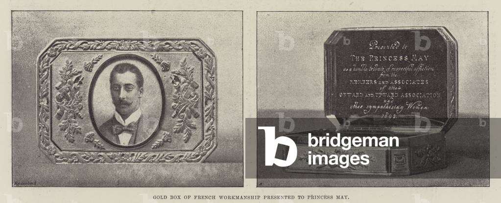 Gold Box of French Workmanship presented to Princess May (b/w photo)