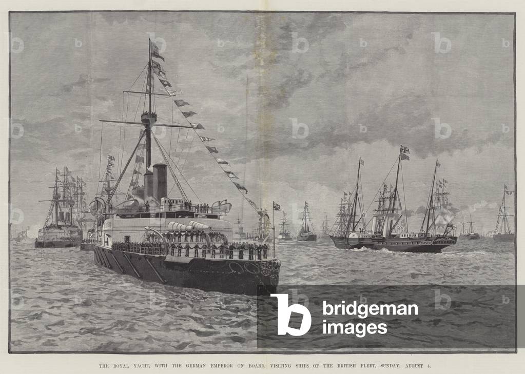 The Royal Yacht, with the German Emperor on Board, visiting Ships of the British Fleet, Sunday, 4 August (engraving)