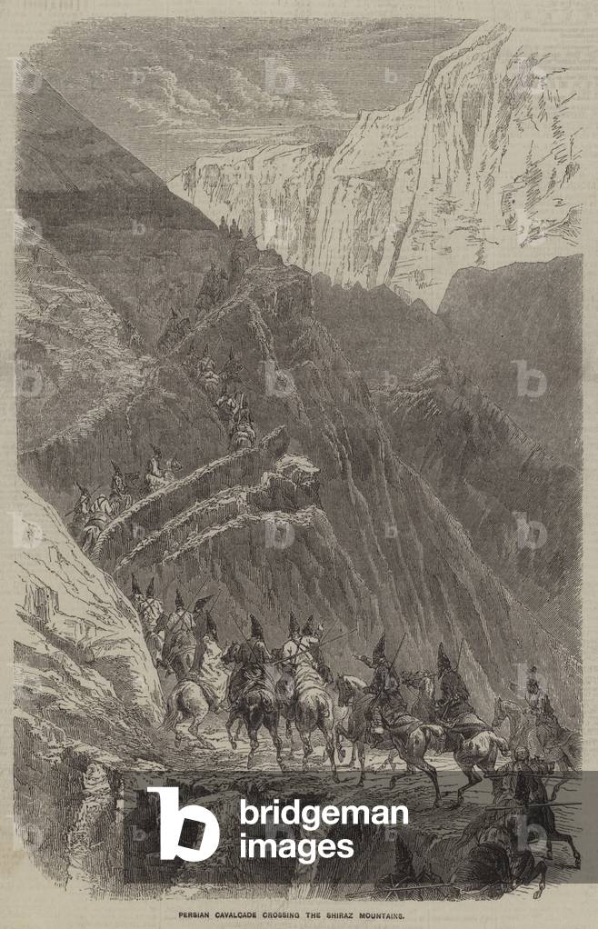 Persian Cavalcade crossing the Shiraz Mountains (engraving)