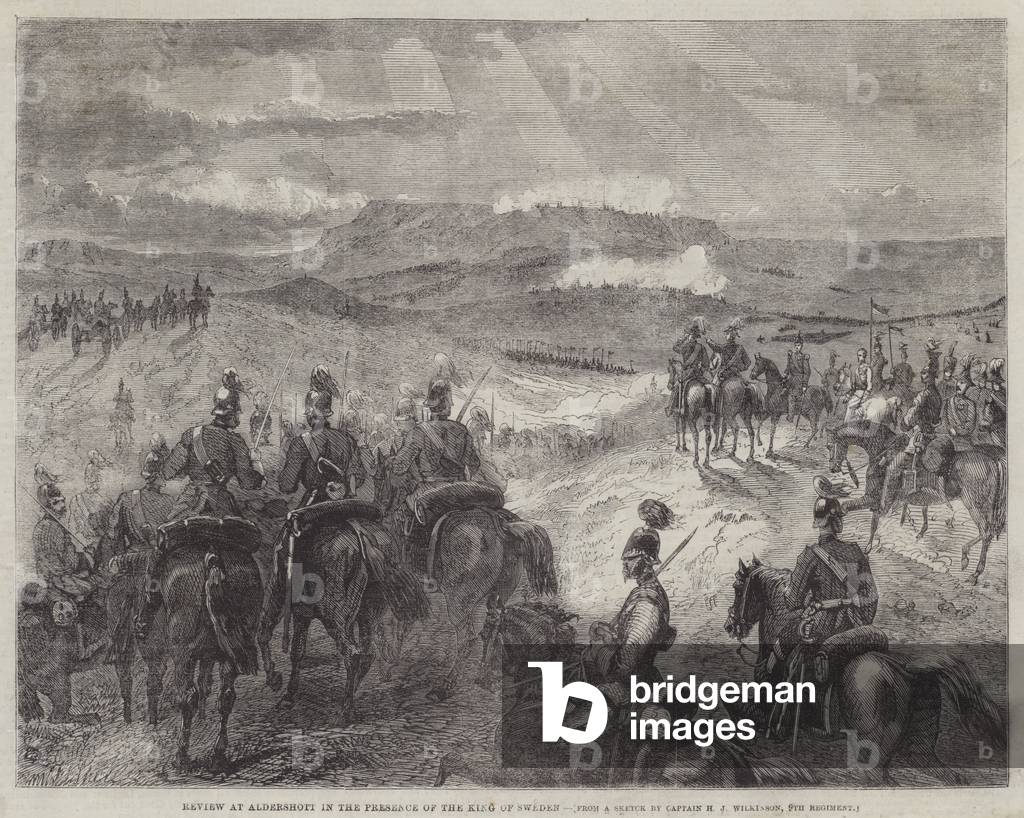 Review at Aldershott in the Presence of the King of Sweden (engraving)