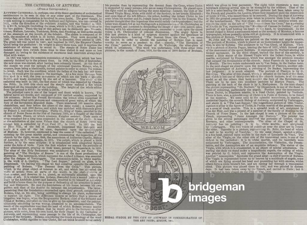 Medal struck by the City of Antwerp in Commemoration of the Art Fetes, August 1861 (engraving)