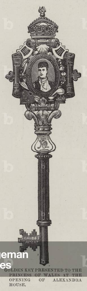 Golden Key presented to the Princess of Wales at the Opening of Alexandra House (engraving)