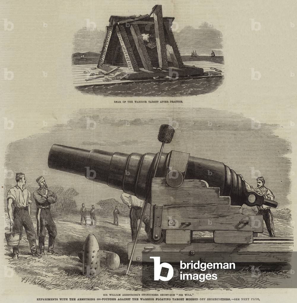 Experiments with the Armstrong 600-Pounder against the Warrior Floating Target moored off Shoeburyness (engraving)