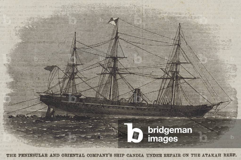 The Peninsular and Oriental Company's Ship Candia under Repair on the Atakah Reef (engraving)