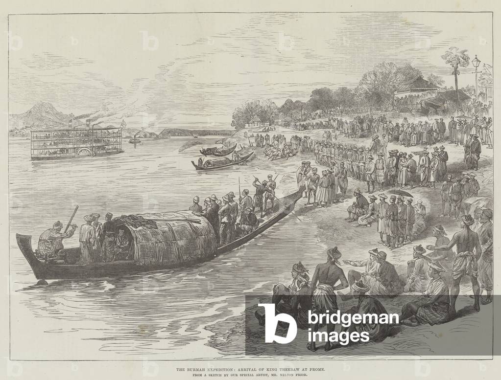 The Burmah Expedition, Arrival of King Theebaw at Prome (engraving)