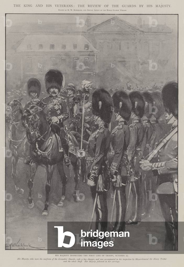 The King and his Veterans, the Review of the Guards by His Majesty (litho)