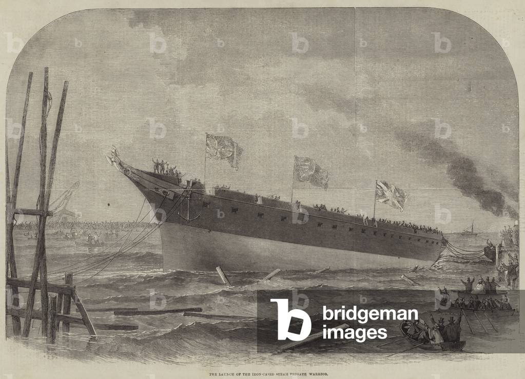 The Launch of the Iron-Cased Steam Frigate Warrior (engraving)