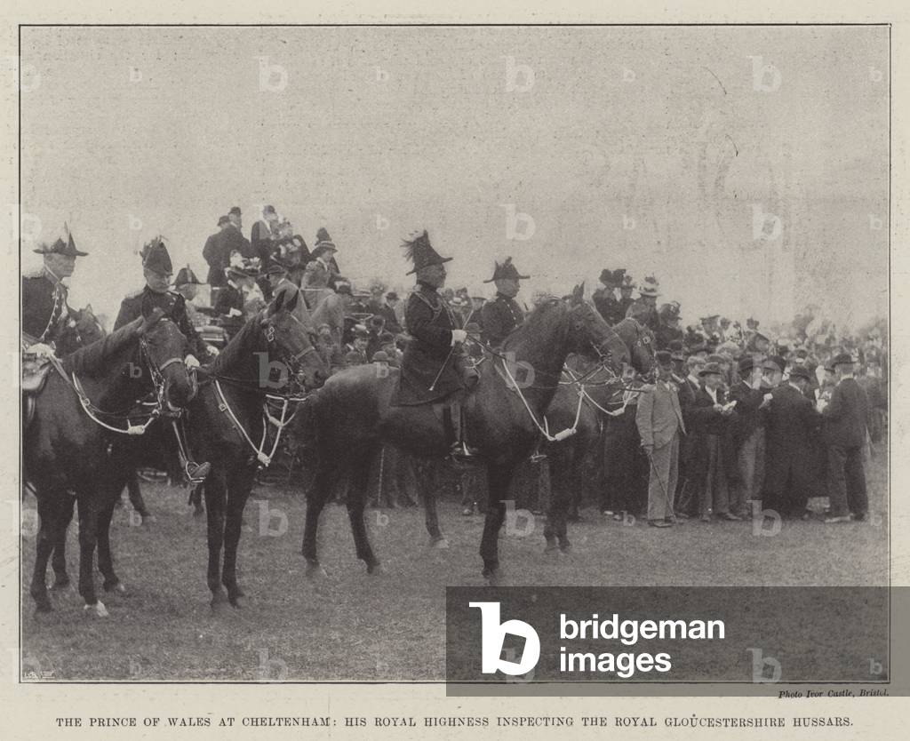 The Prince of Wales at Cheltenham, His Royal Highness inspecting the Royal Gloucestershire Hussars (b/w photo)