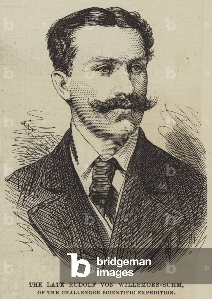 The late Rudolf von Willemoes-Suhm, of the Challenger Scientific Expedition (engraving)