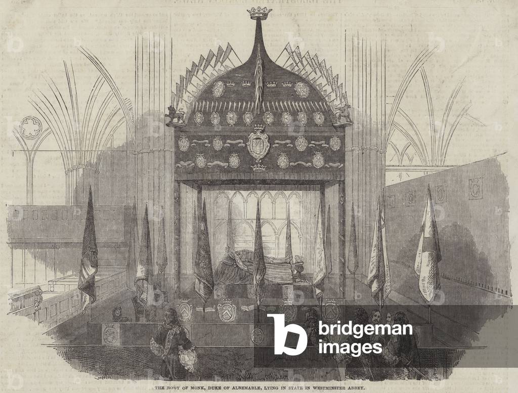 The Body of Monk, Duke of Albemarle, Lying in State in Westminster Abbey (engraving)