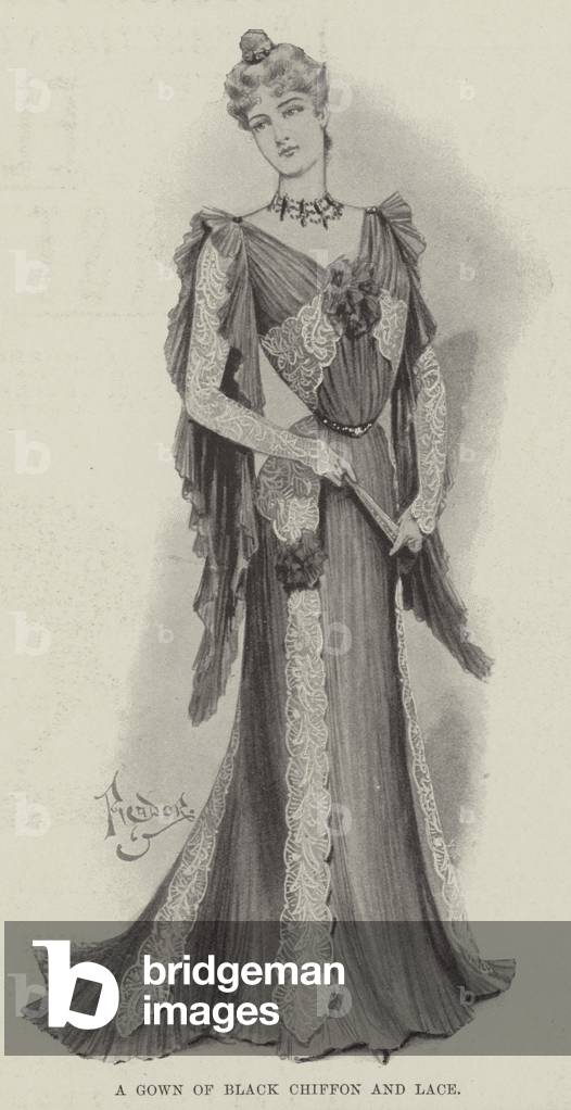 A Gown of Black Chiffon and Lace (litho)