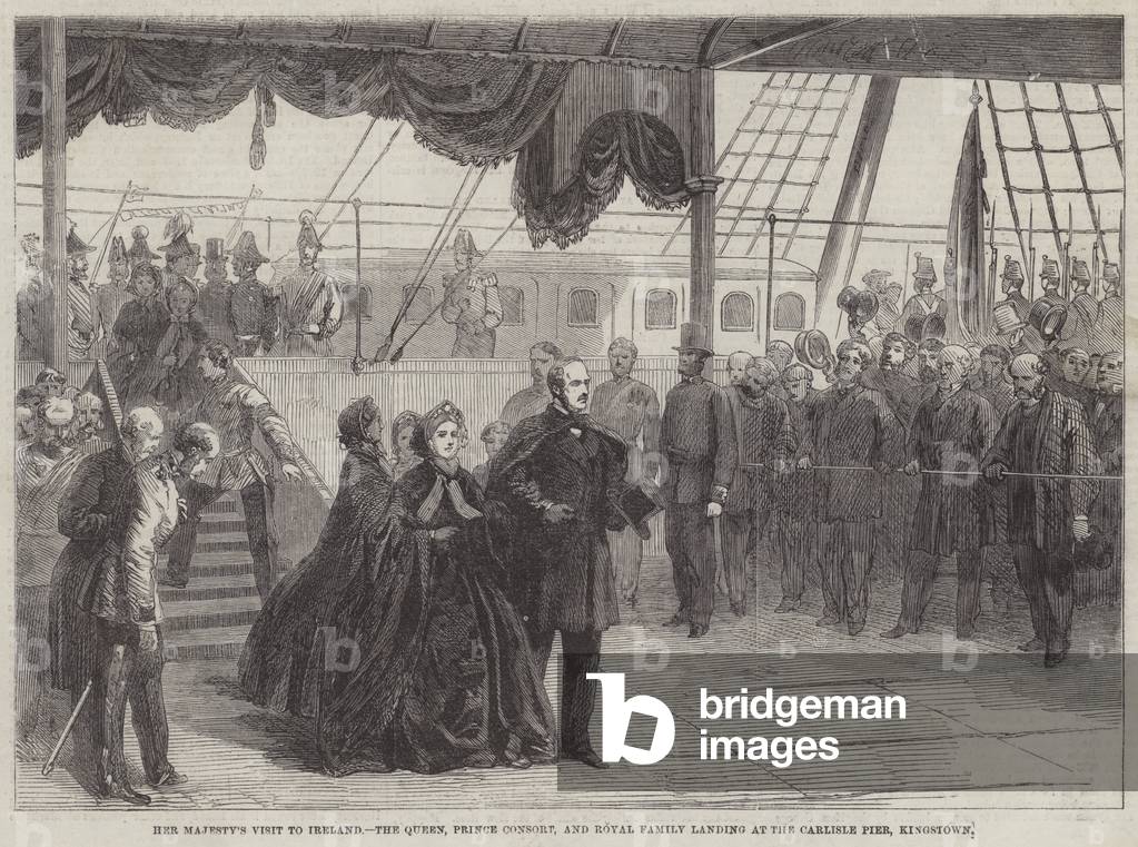 Her Majesty's Visit to Ireland, the Queen, Prince Consort, and Royal Family landing at the Carlisle Pier, Kingstown (engraving)