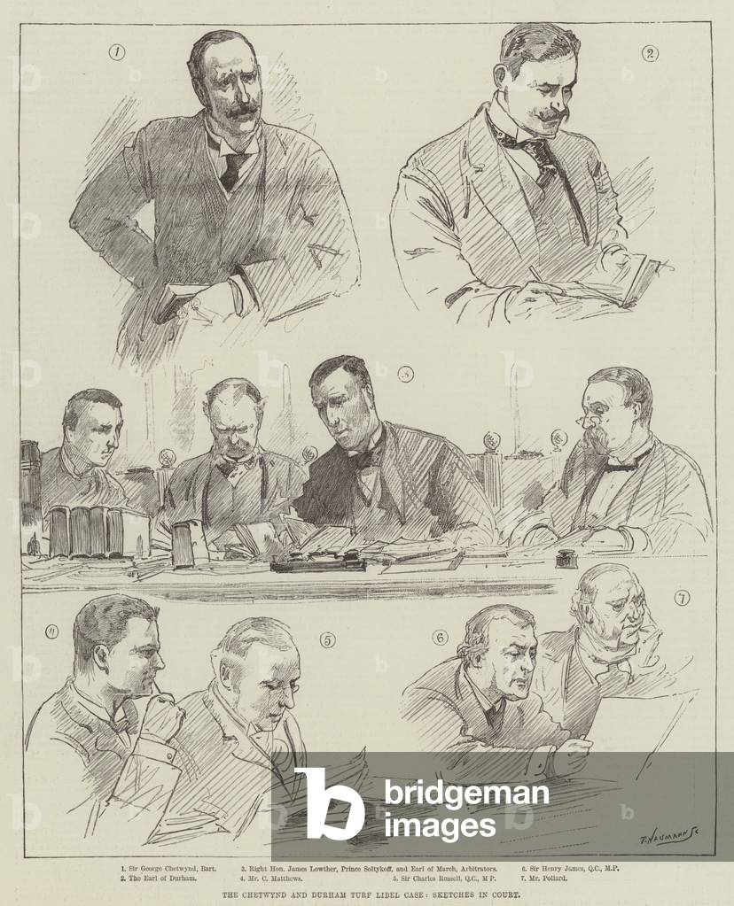 The Chetwynd and Durham Turf Libel Case, Sketches in Court (engraving)