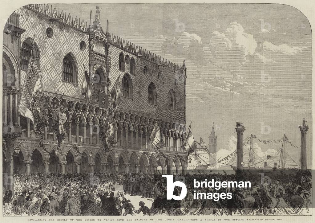 Proclaiming the Result of the Voting at Venice from the Balcony of the Doge's Palace (engraving)