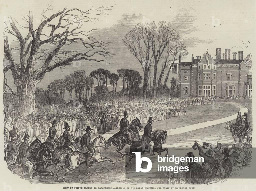 Visit of Prince Albert to Colchester, Arrival of His Royal Highness and Staff at Wivenhoe Park (engraving)