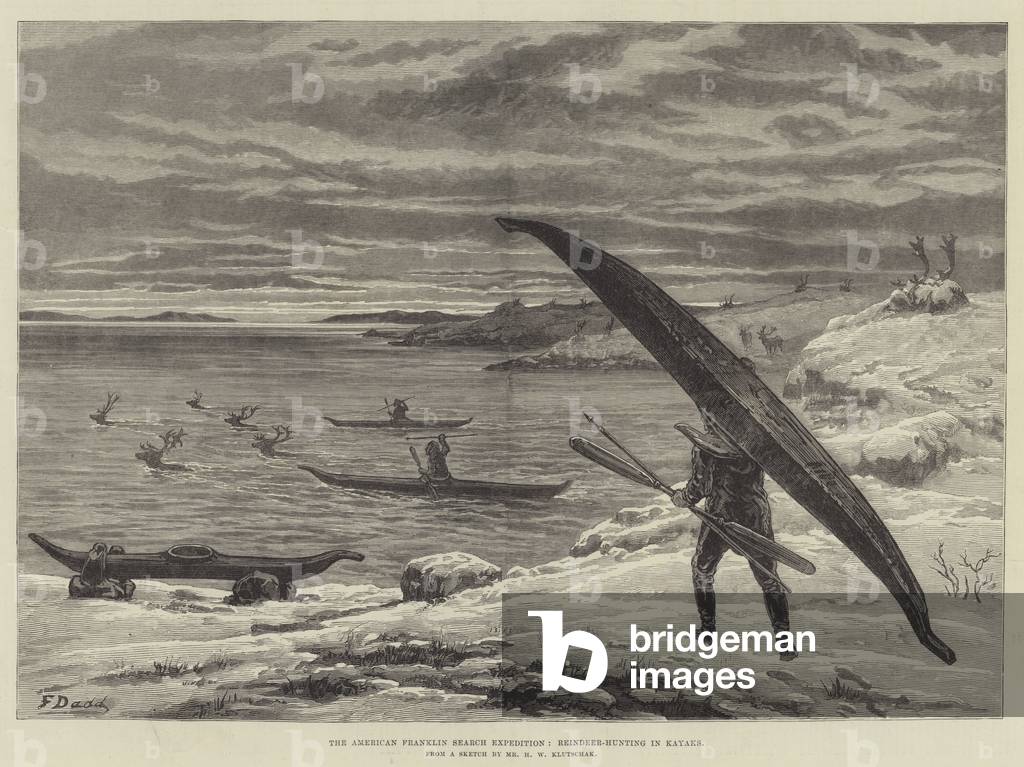 The American Franklin Search Expedition, Reindeer-Hunting in Kayaks (engraving)