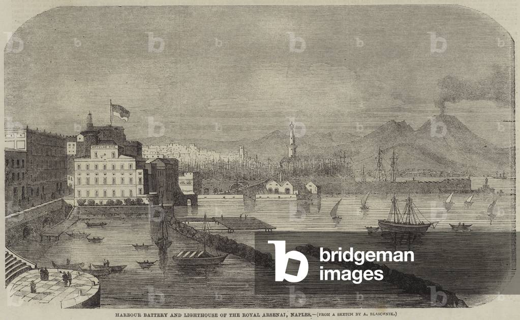 Harbour Battery and Lighthouse of the Royal Arsenal, Naples (engraving)