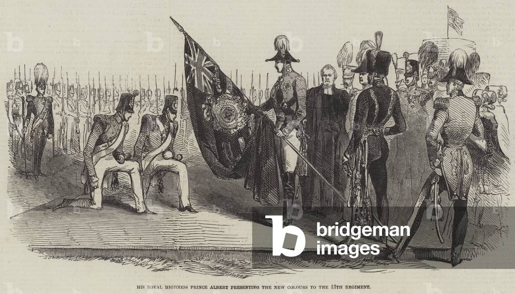 His Royal Highness Prince Albert presenting the New Colours to the 13th Regiment (engraving)