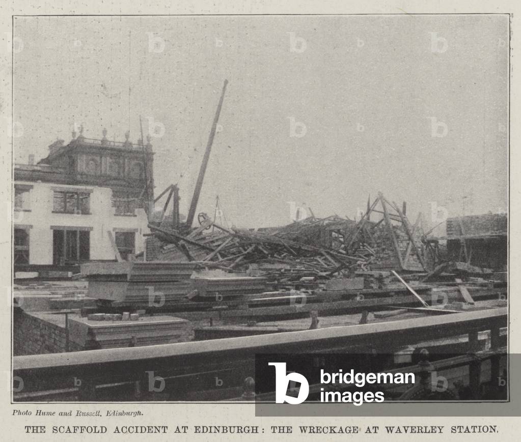 The Scaffold Accident at Edinburgh, the Wreckage at Waverley Station (engraving)