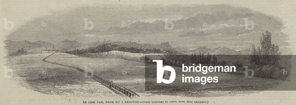 Te Arei Pah, from No 7 Redoubt (engraving)