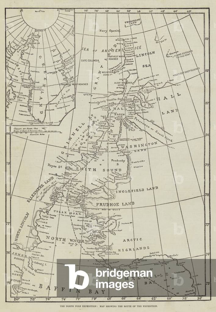 The North Pole Exhibition, Map showing the Route of the Expedition (engraving)