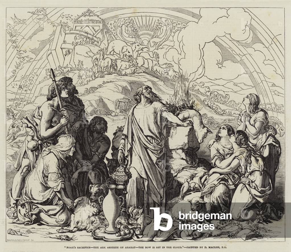 Noah's Sacrifice, the Ark Resteth on Ararat, the Bow is Set in the Cloud (engraving)