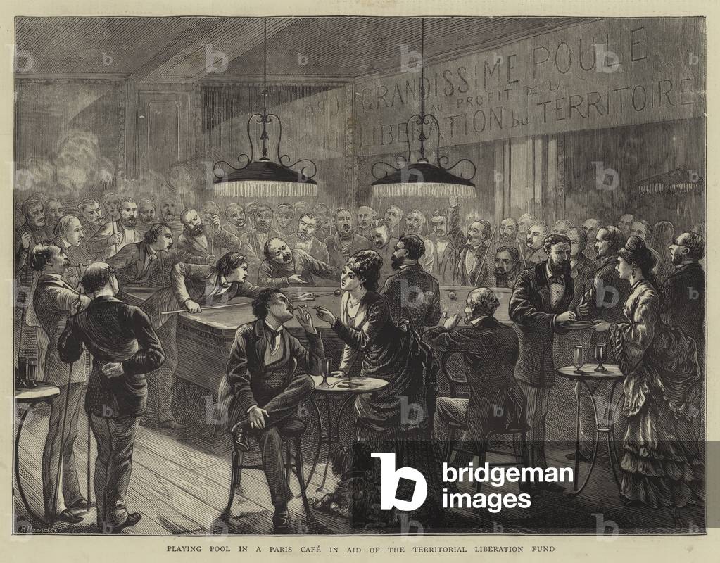 Playing Pool in a Paris Cafe in Aid of the Territorial Liberation Fund (engraving)