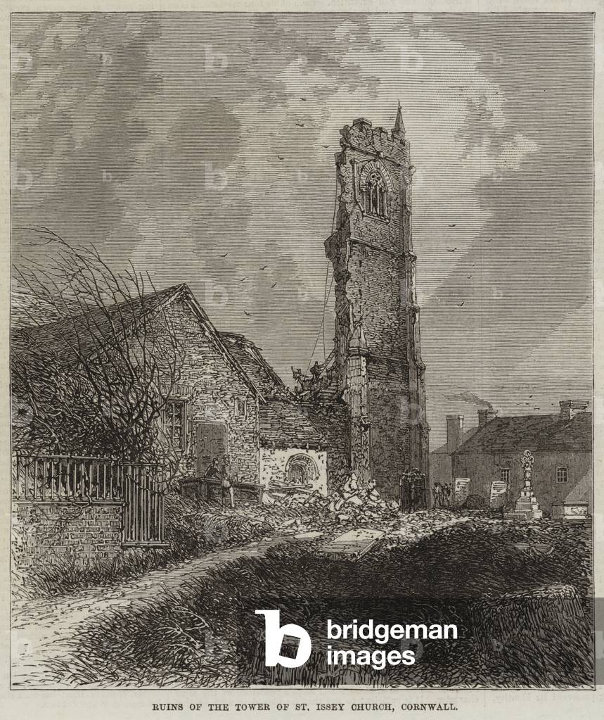 Ruins of the Tower of St Issey Church, Cornwall (engraving)