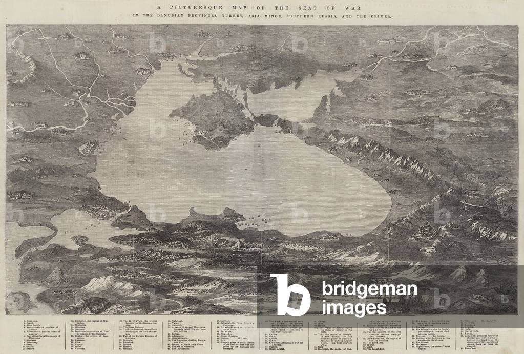 A Picturesque Map of the Seat of War, in the Danubian Provinces, Turkey, Asia Minor, Southern Russia, and the Crimea (engraving)