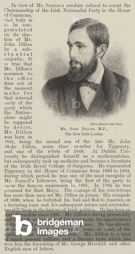 Mr John Dillon, MP, the New Irish Leader (engraving)