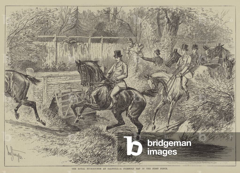 The Royal Buckhounds at Salthill, a Friendly Gap in the First Fence (engraving)