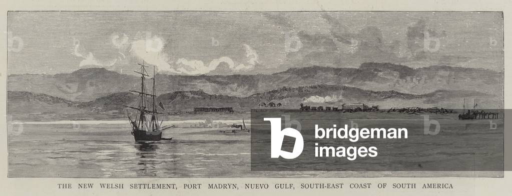 The New Welsh Settlement, Port Madryn, Nuevo Gulf, South-East Coast of South America (engraving)