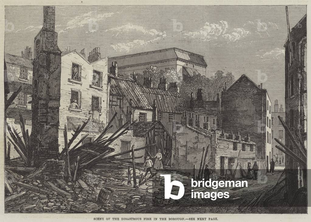 Scene of the Disastrous Fire in the Borough (engraving)