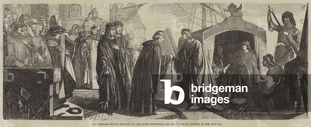 The Venetian Envoys received by the Chief Magistrate and the People of Antwerp in the Year 1324 (engraving)