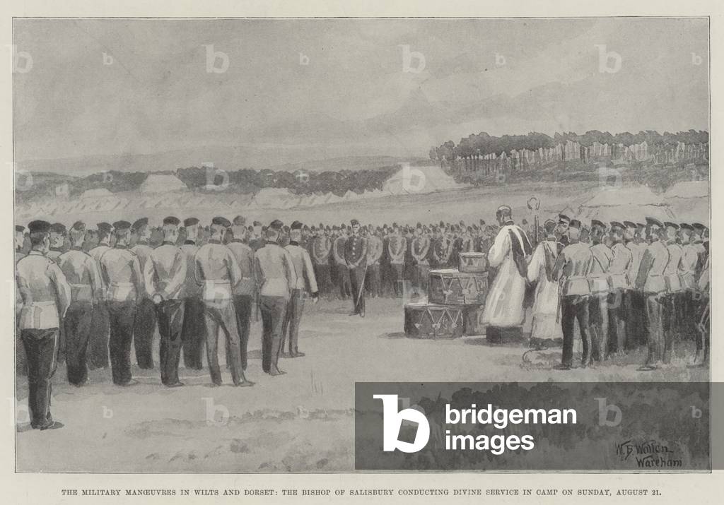 The Military Manoeuvres in Wilts and Dorset, the Bishop of Salisbury conducting Divine Service in Camp on Sunday, 21 August (litho)