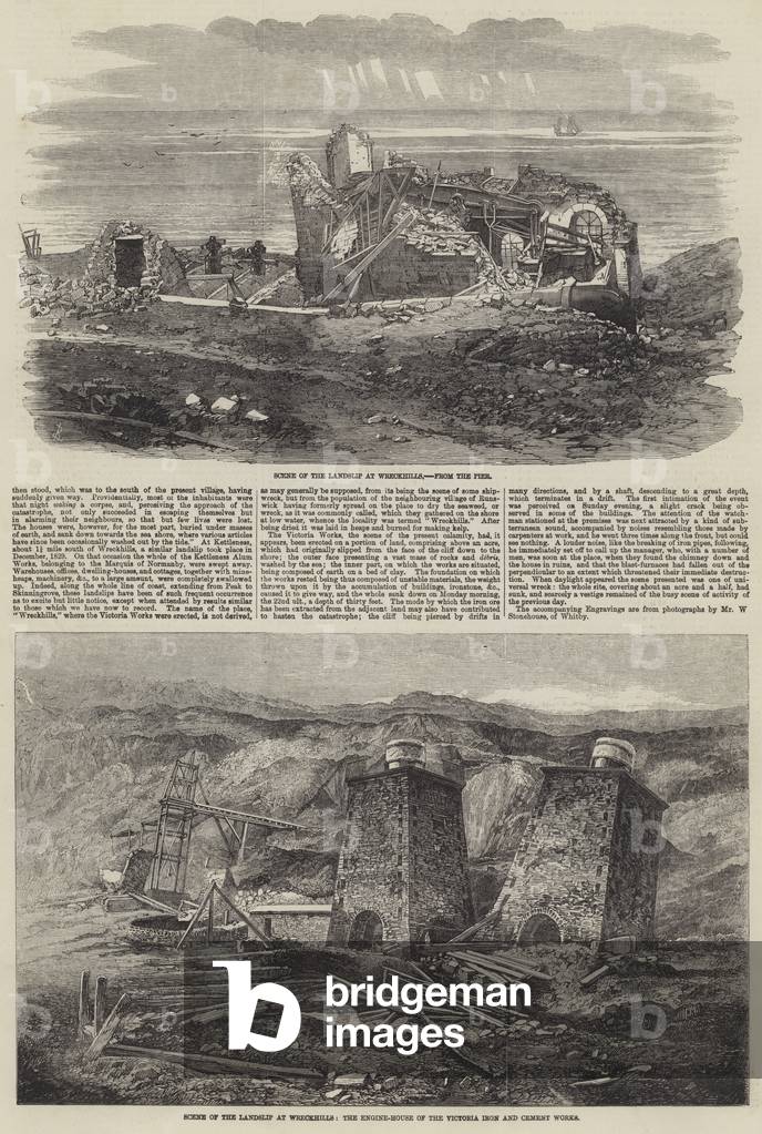 Destruction of the Victoria Iron and Cement Works at Wreckhills (engraving)