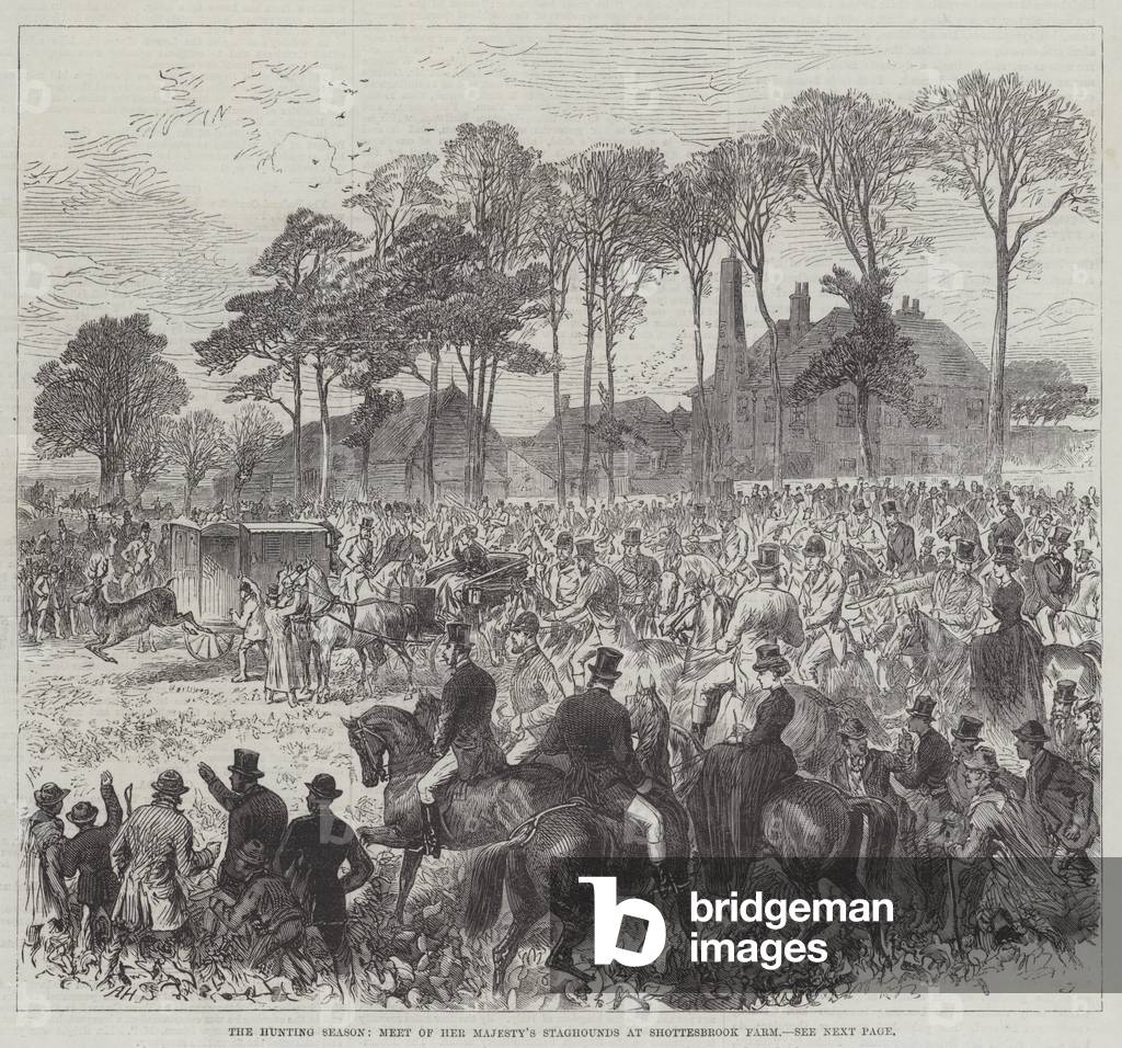 The Hunting Season, Meet of Her Majesty's Staghounds at Shottesbrook Farm (engraving)